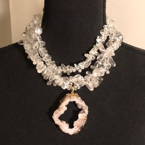 Quartz Crystal and Geode 3 layer necklace